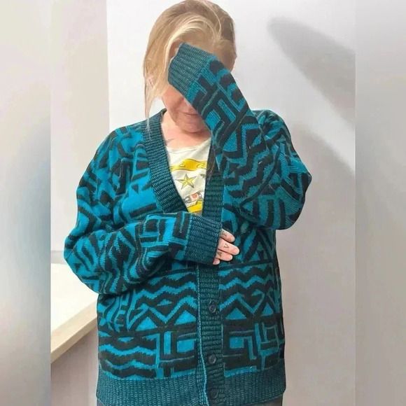 Vintage Sweaters - True Vintage 80’s Southwest Aztec Design button Cardigan oversized Small/medium